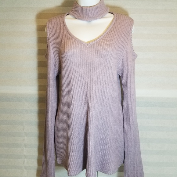 Love @ First Sight Sweaters - NWT Large Lilac Cold Shoulder Ribbed Sweater